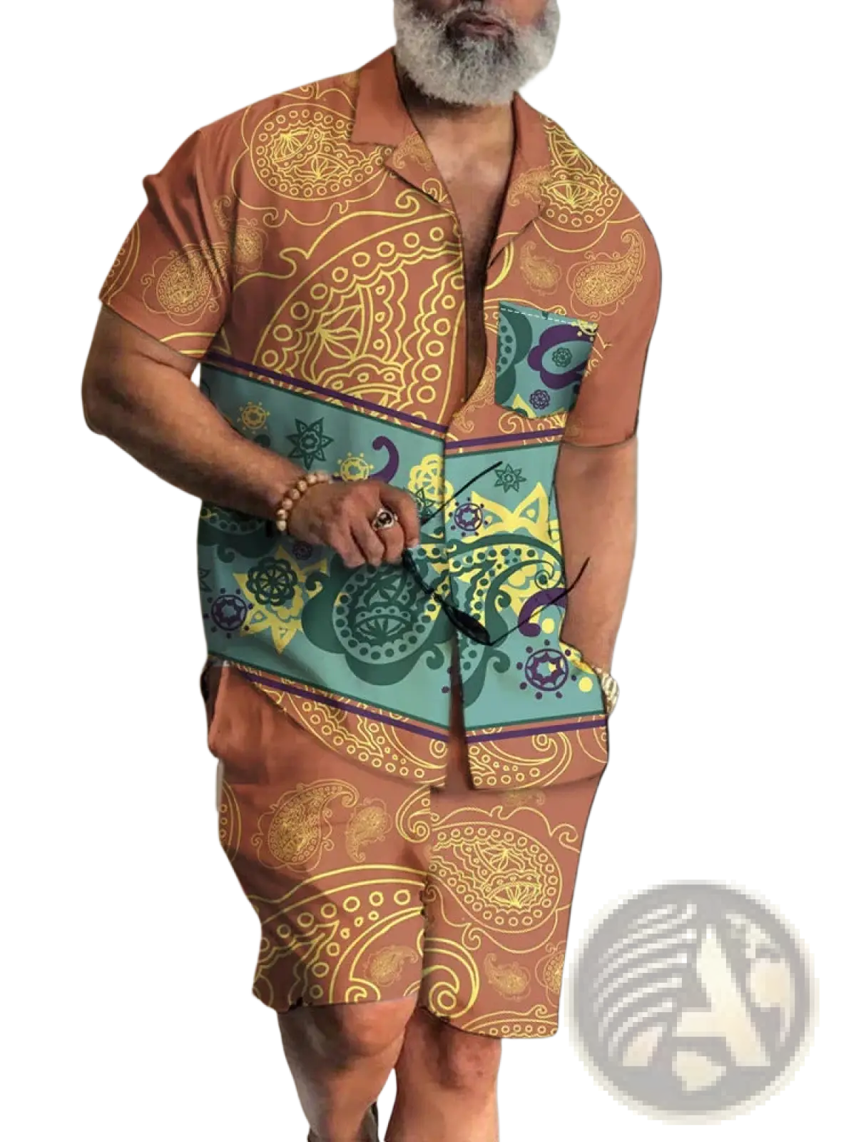 Men's Tropical Print Short Sleeve Shirt and Shorts Set