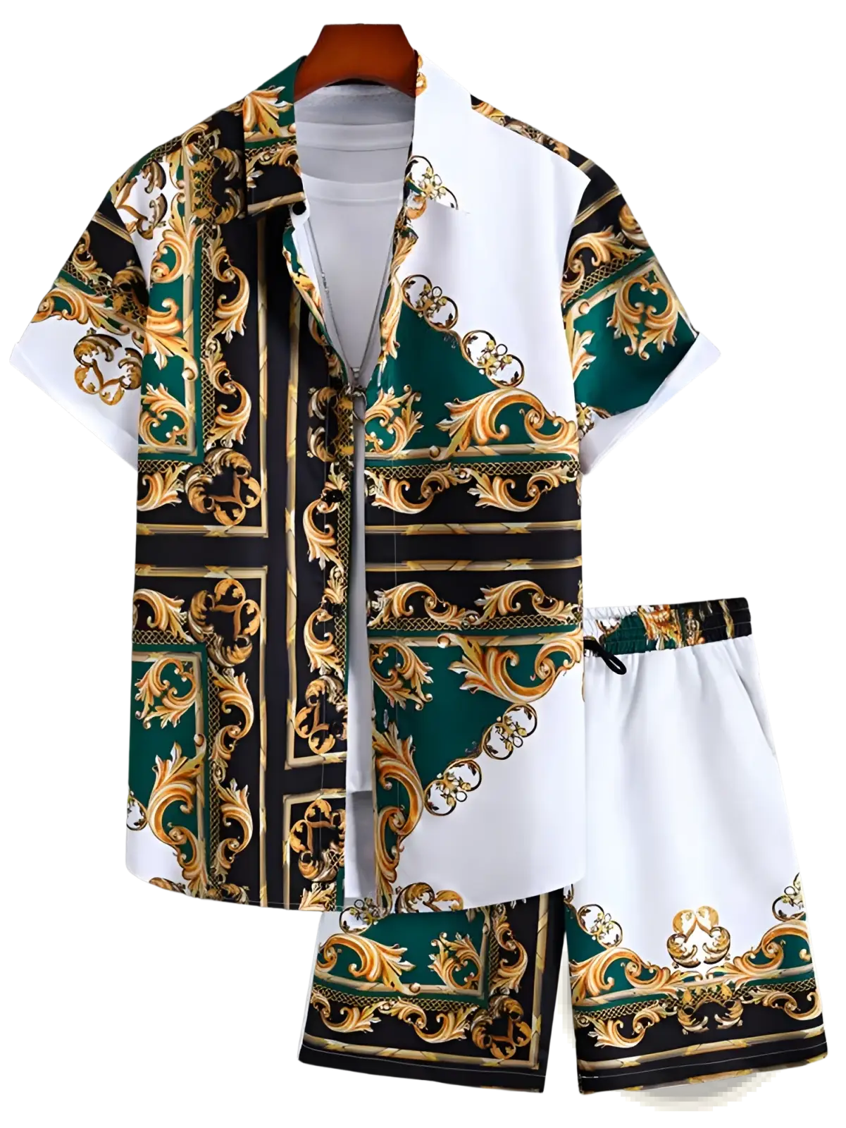 Men's Tropical Print Short Sleeve Shirt and Shorts Set