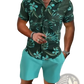 Men's Tropical Print Short Sleeve Shirt and Shorts Set