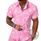 Men's Tropical Print Short Sleeve Shirt and Shorts Set