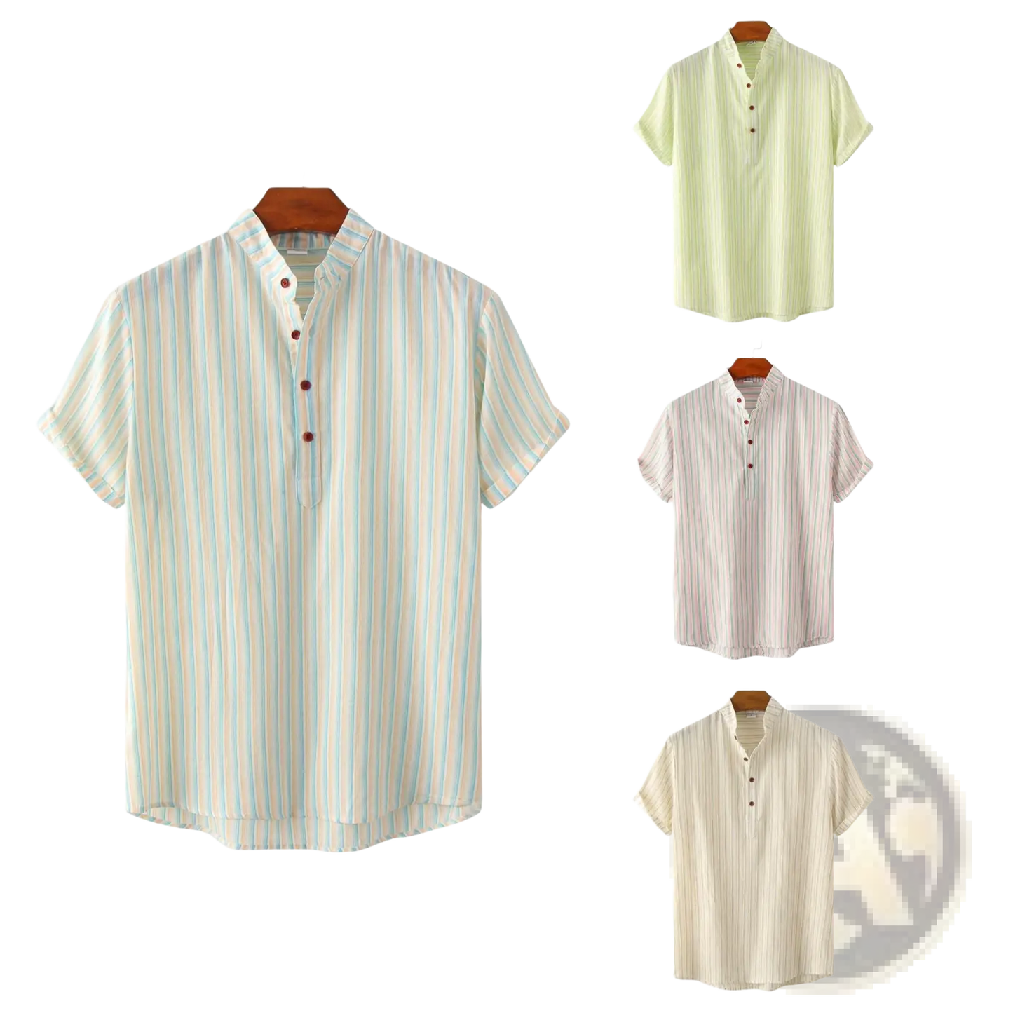 Men's Vertical Striped Mandarin Collar Cotton Blend Shirt