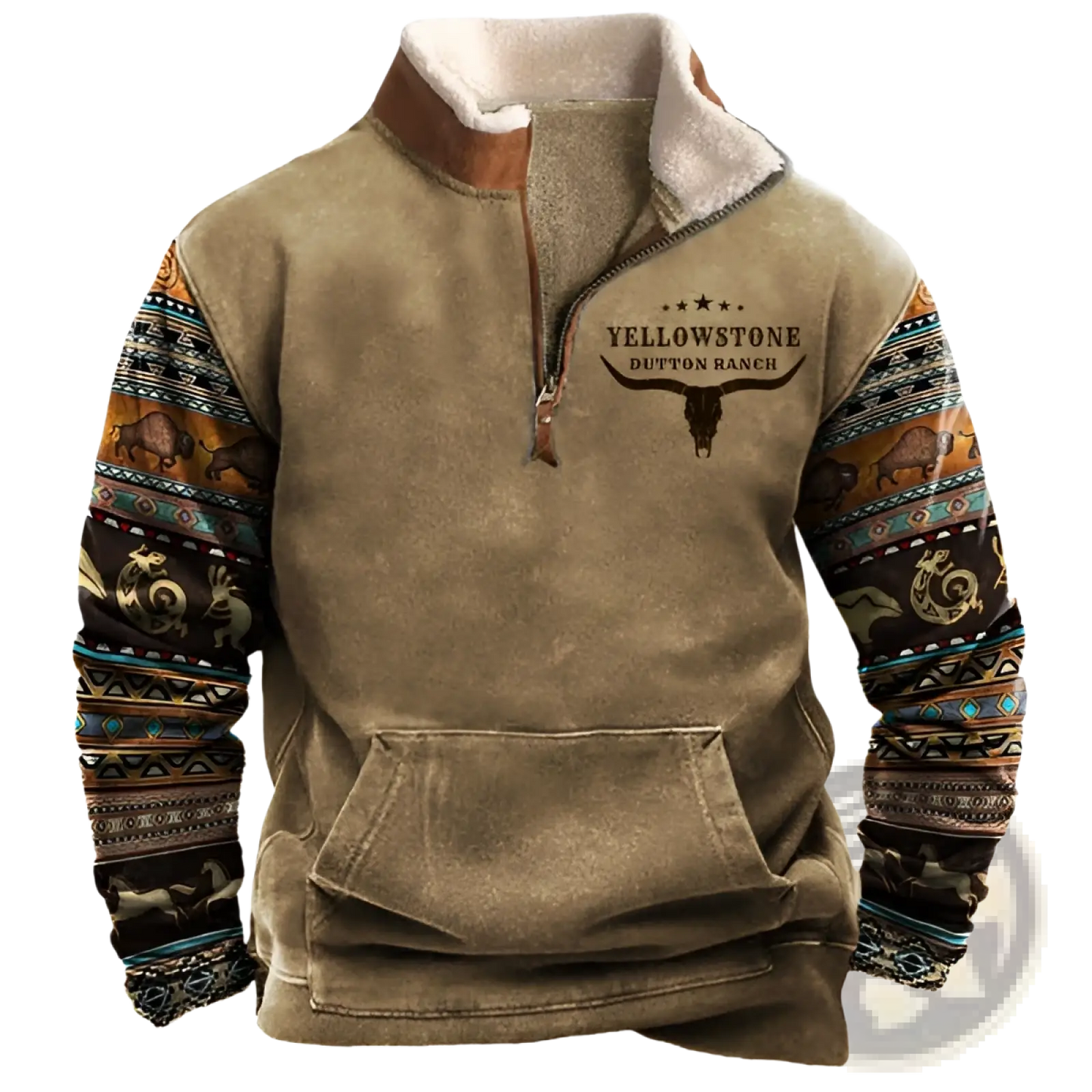 Men's Vintage Yellowstone Tribal Print Fleece Quarter Zip Jacket