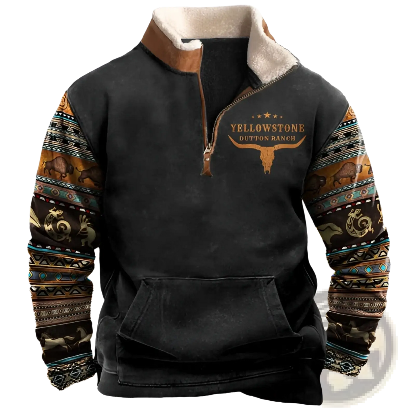 Men's Vintage Yellowstone Tribal Print Fleece Quarter Zip Jacket