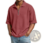 Men's Waffle Knit Half Zip Short Sleeve Polo Shirt