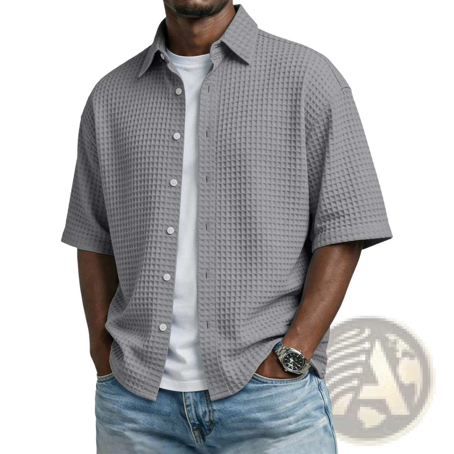 Men's Waffle Knit Short Sleeve Polo Shirt
