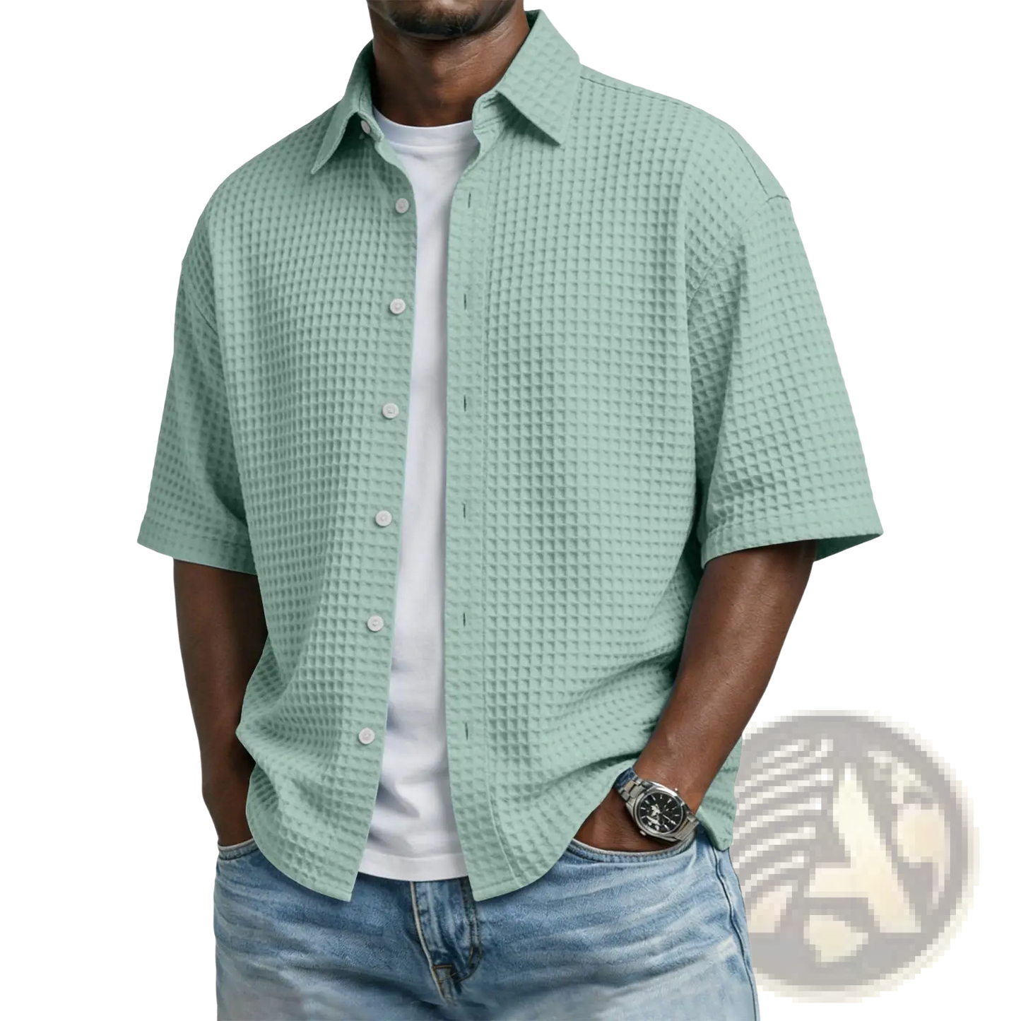 Men's Waffle Knit Short Sleeve Polo Shirt