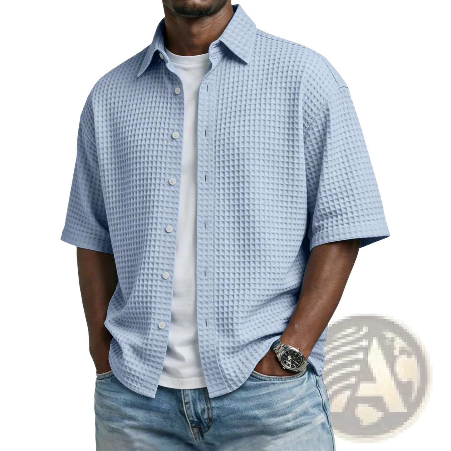 Men's Waffle Knit Short Sleeve Polo Shirt