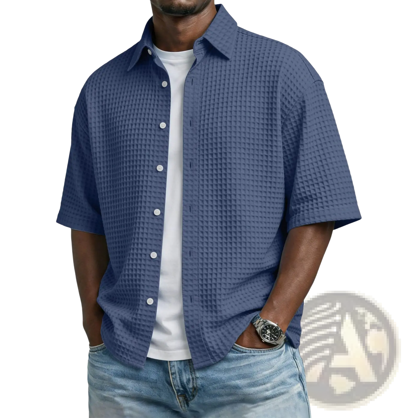 Men's Waffle Knit Short Sleeve Polo Shirt