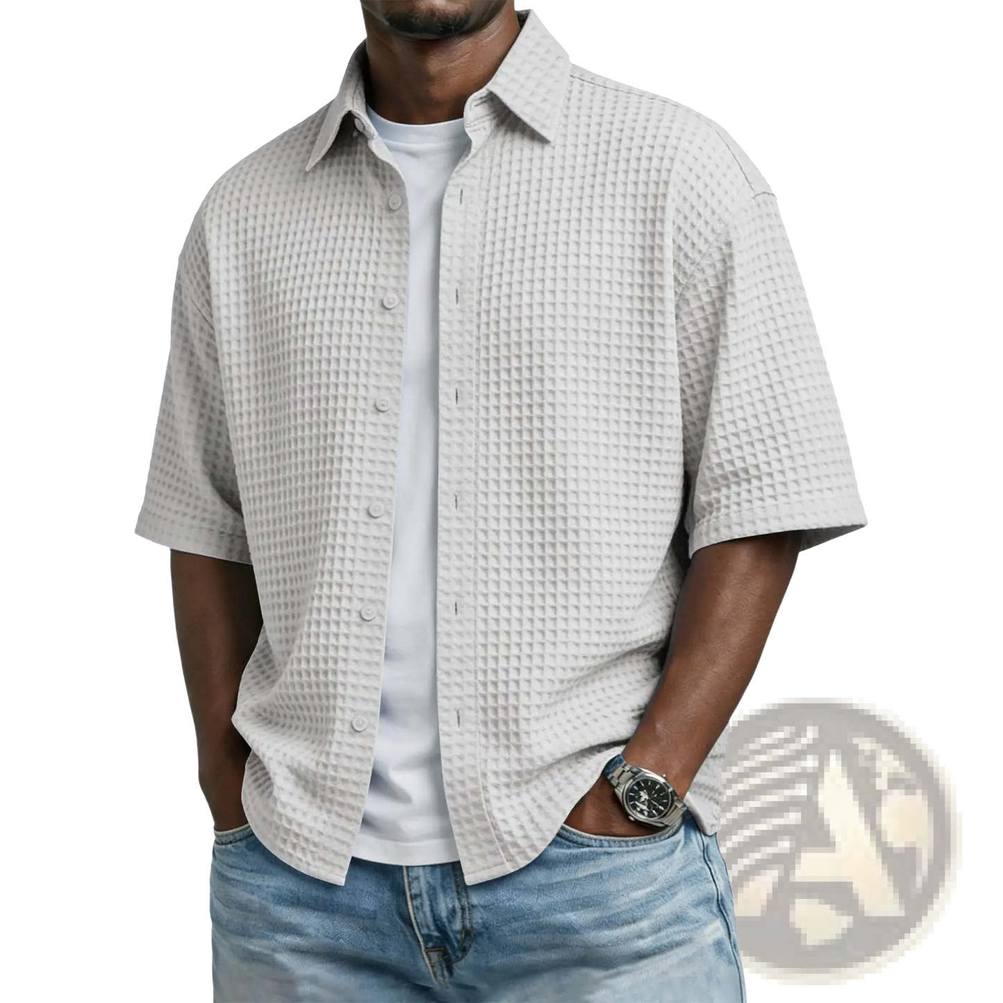 Men's Waffle Knit Short Sleeve Polo Shirt