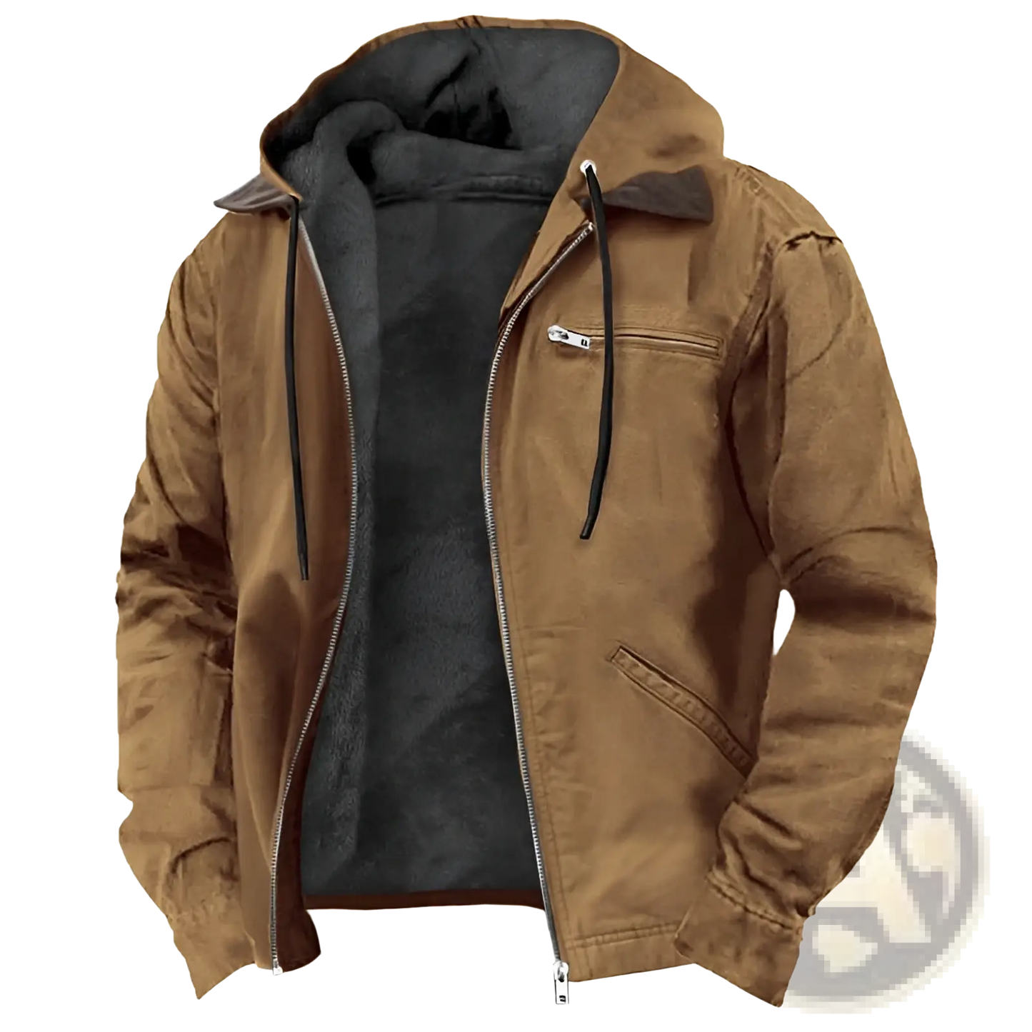 Men's Winter Fleece Lined Hooded Jacket with Leather Accents