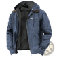 Men's Winter Fleece Lined Hooded Jacket with Leather Accents