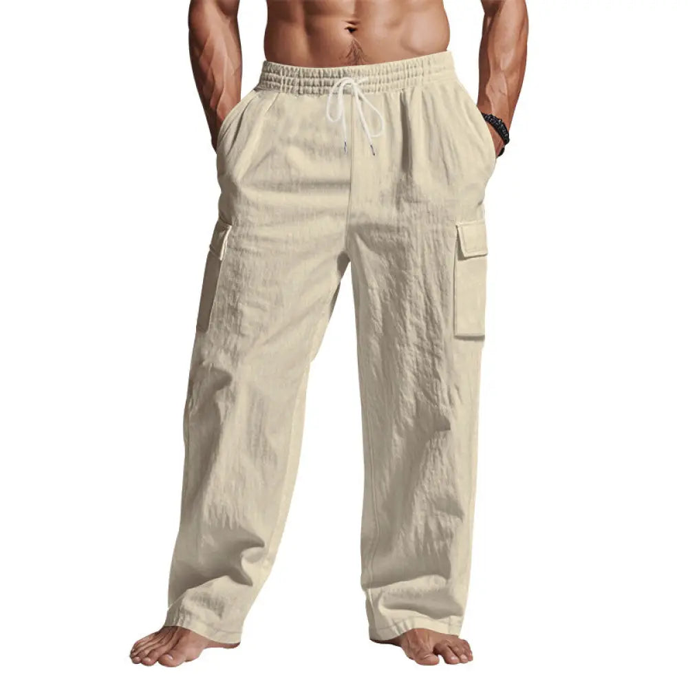Men's Loose Fit Breathable Linen Wide Leg Cargo Pants