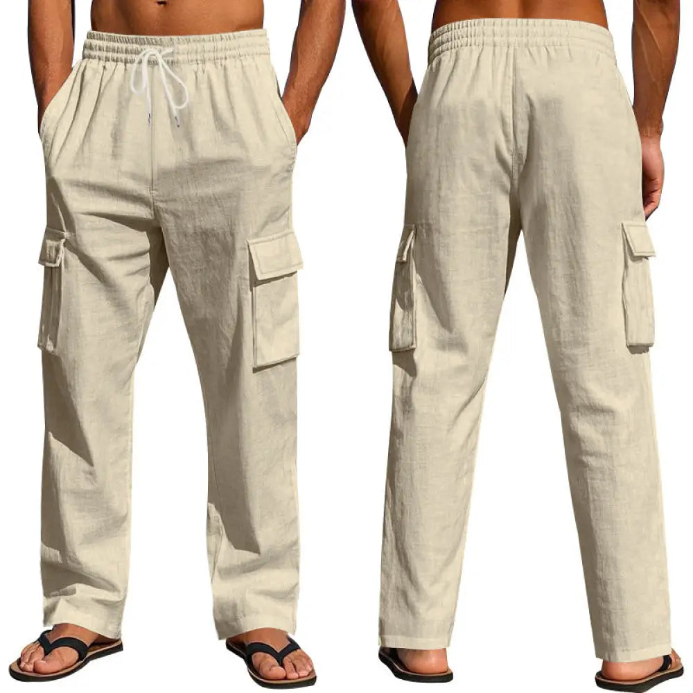 Men's Loose Fit Breathable Linen Wide Leg Cargo Pants