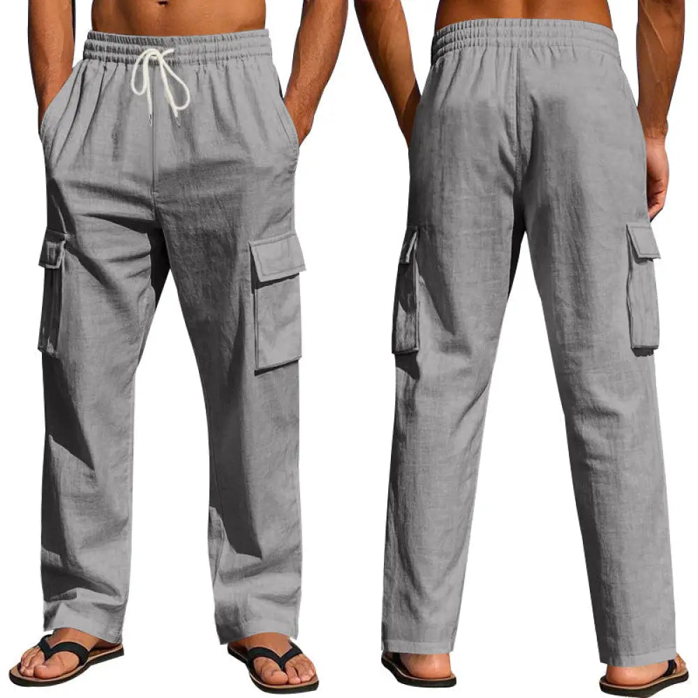 Men's Loose Fit Breathable Linen Wide Leg Cargo Pants
