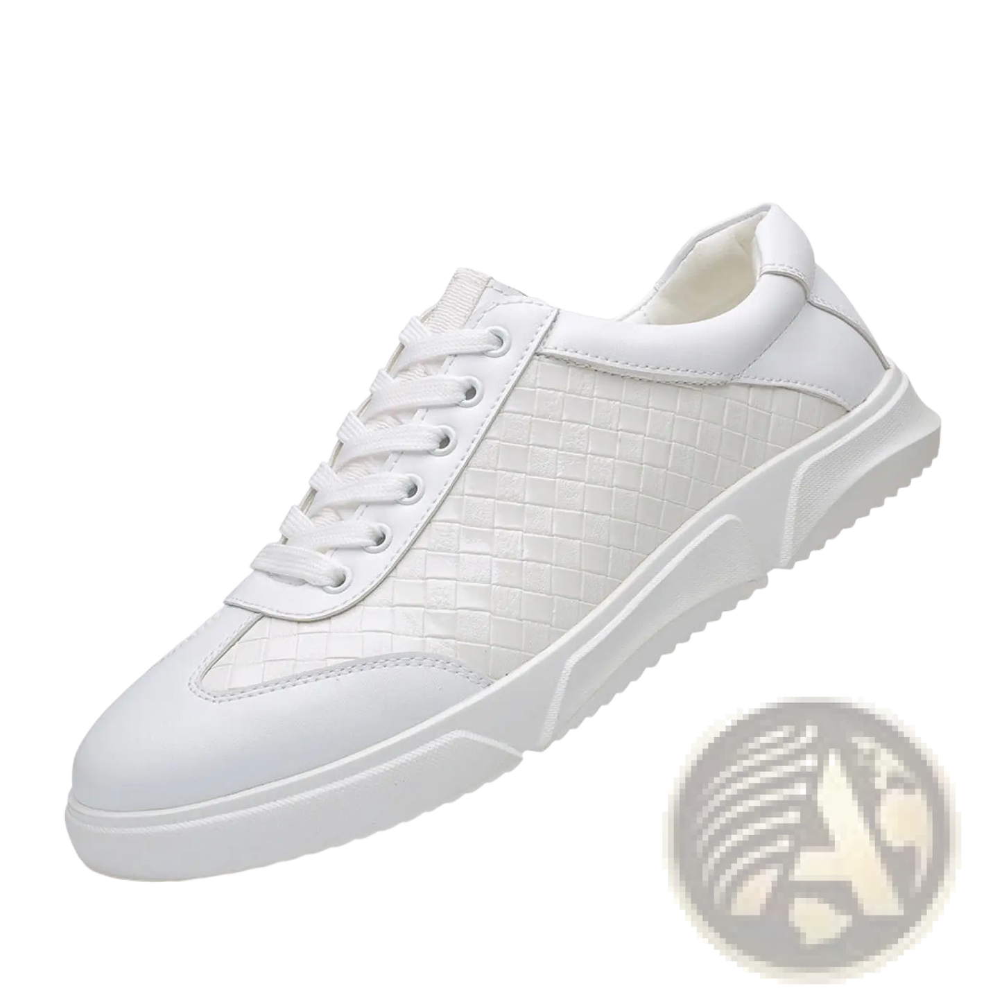 Men's Woven Leather Casual Sneakers White Black