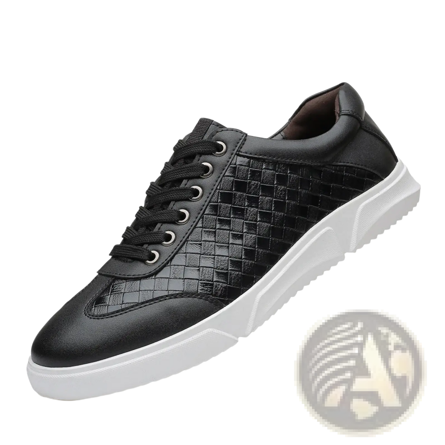 Men's Woven Leather Casual Sneakers White Black