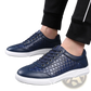 Men's Woven Leather Casual Sneakers White Black
