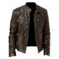 Men's Slim Fit Stand Collar Faux Leather Biker Jacket