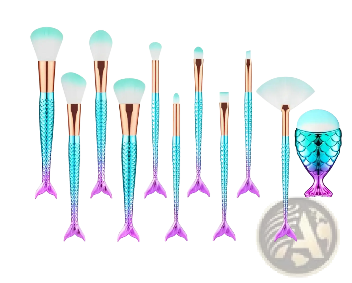 Mermaid Makeup Brush Set 11pcs Synthetic Fiber Kit