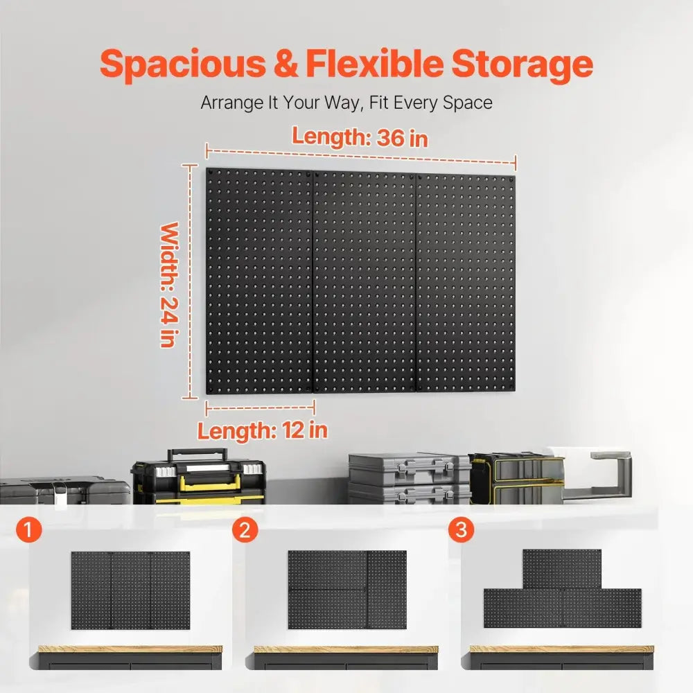 Black Steel Wall Pegboard Organizer 3 Pack