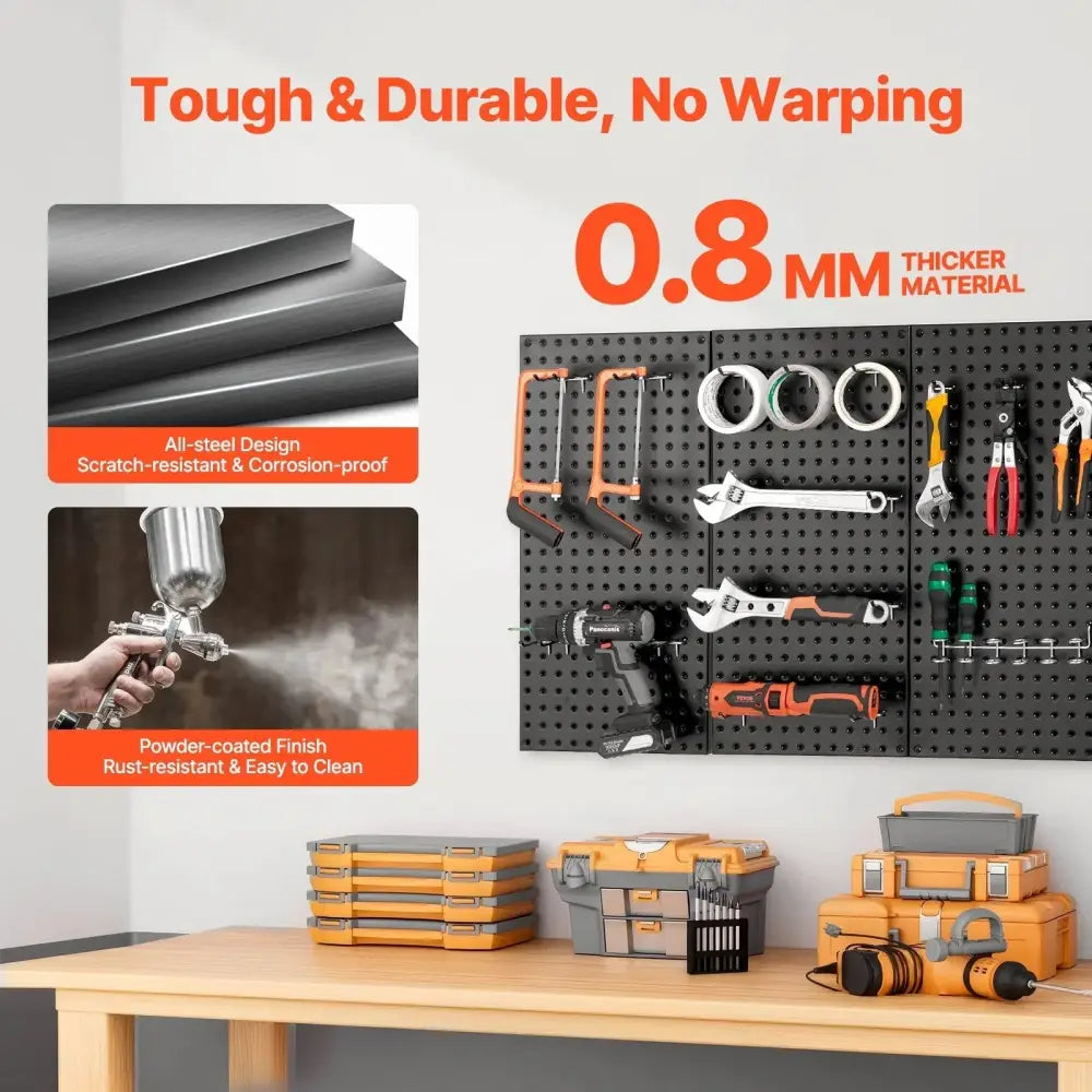 Black Steel Wall Pegboard Organizer 3 Pack