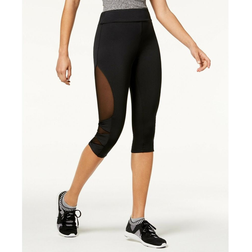 Leggings curtas Material Girl Juniors com painel de malha, pretas, tamanho extra pequeno