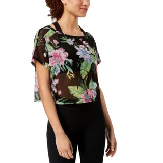 Material Girl Juniors Estampado Top Ativo Tropical Preto Combinado Tamanho 2 Extra Grande