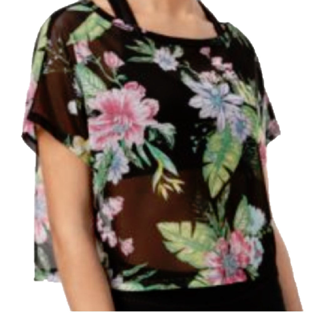 Material Girl Juniors Estampado Top Ativo Tropical Preto Combinado Tamanho 2 Extra Grande