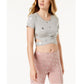 Material Girl Active Juniors Top com estampa metálica cruzada cinza mesclado tamanho extra pequeno