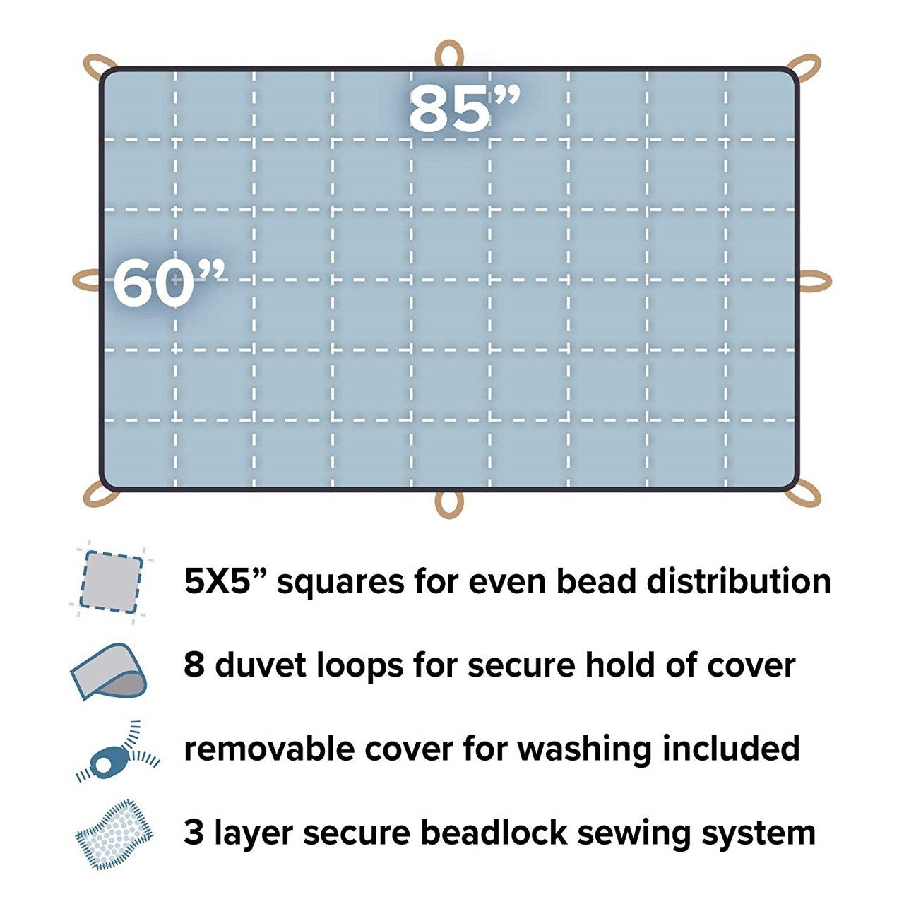 Cobertor Hygge moderno com peso de 20 libras com capa de edredom removível Queen (60" x 85") - Cinza
