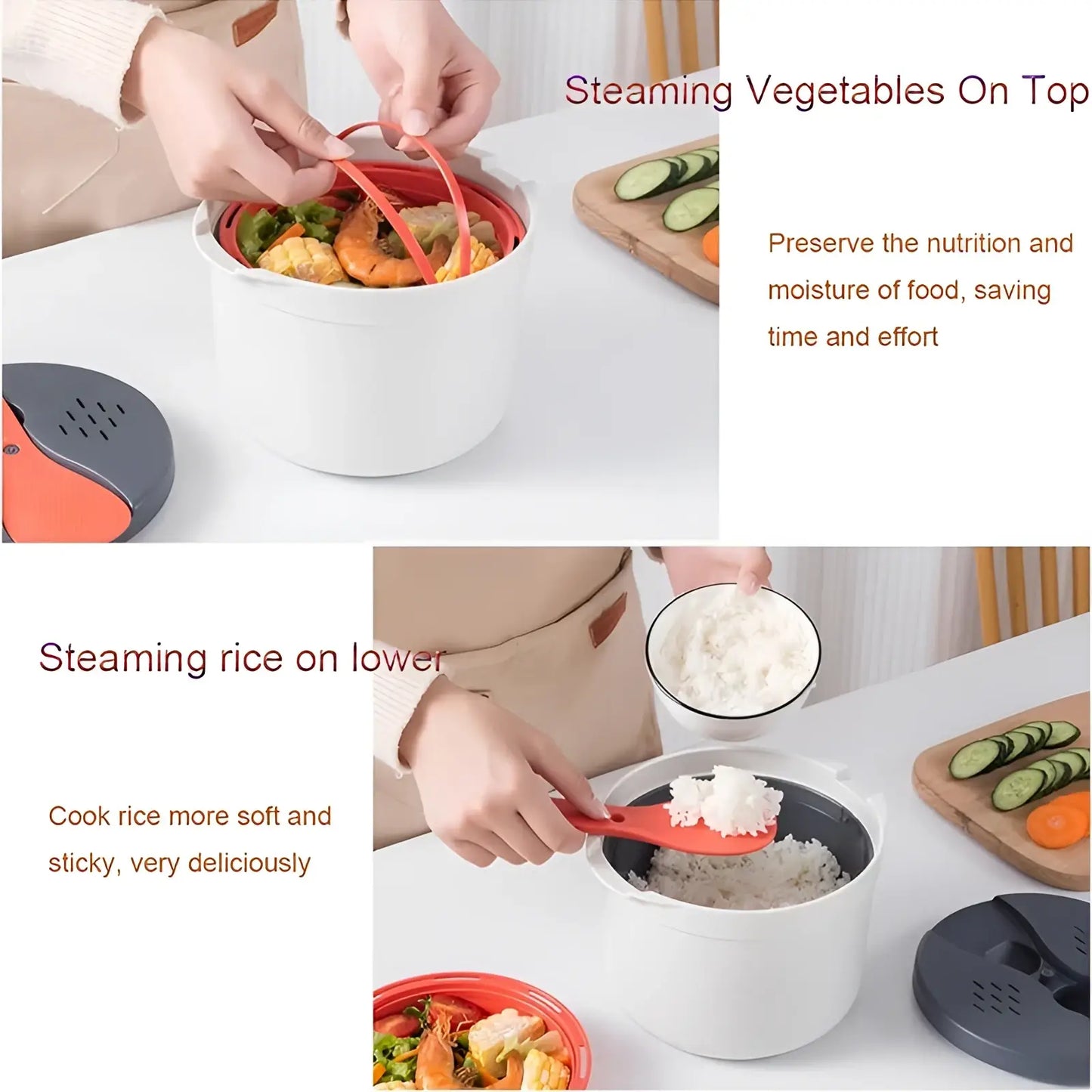 Microwave Rice Cooker 2l Steamer with Strainer Spoon