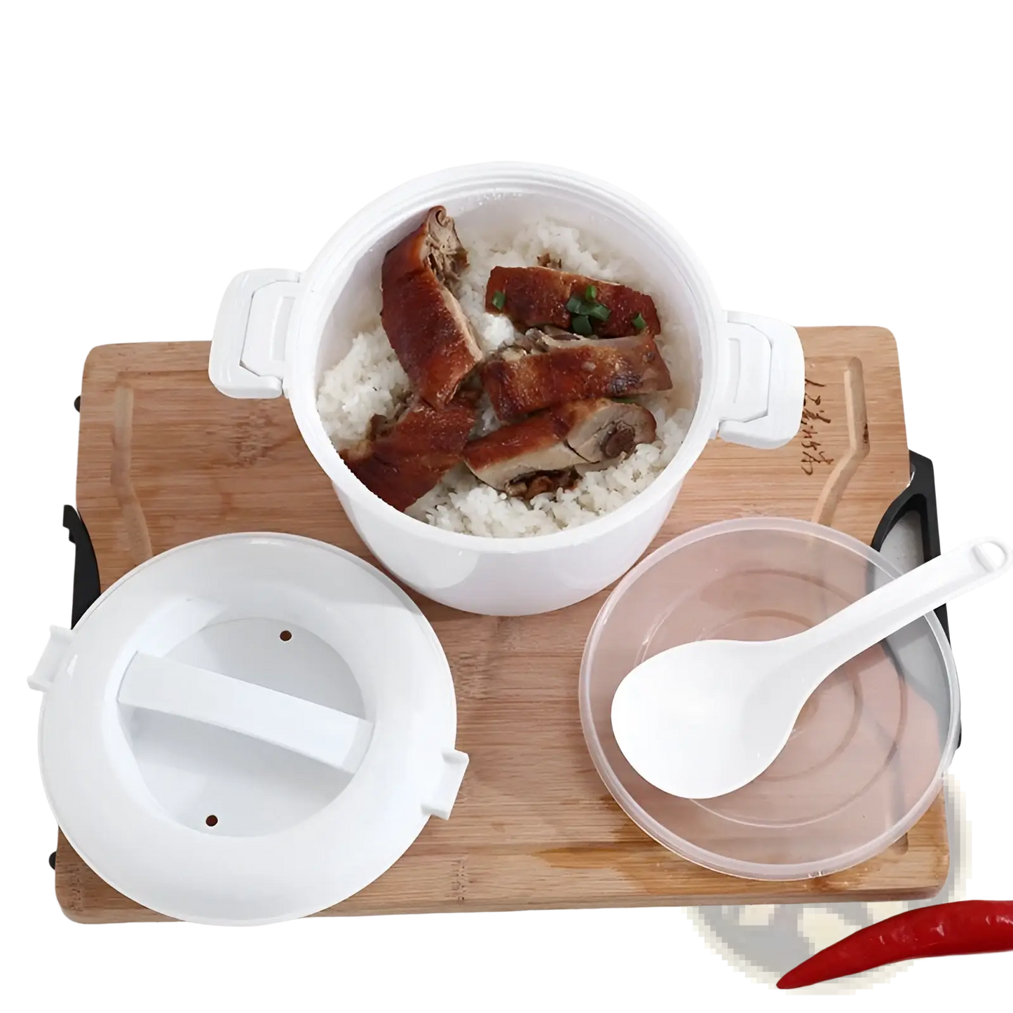 Microwave Rice Cooker with Steamer Lid and Handles