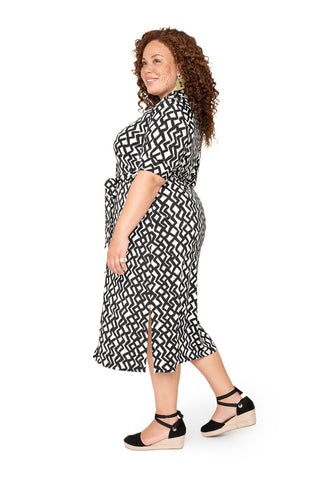 Vestido camisa feminino Jade Leota's Curve Zig Zag preto e branco