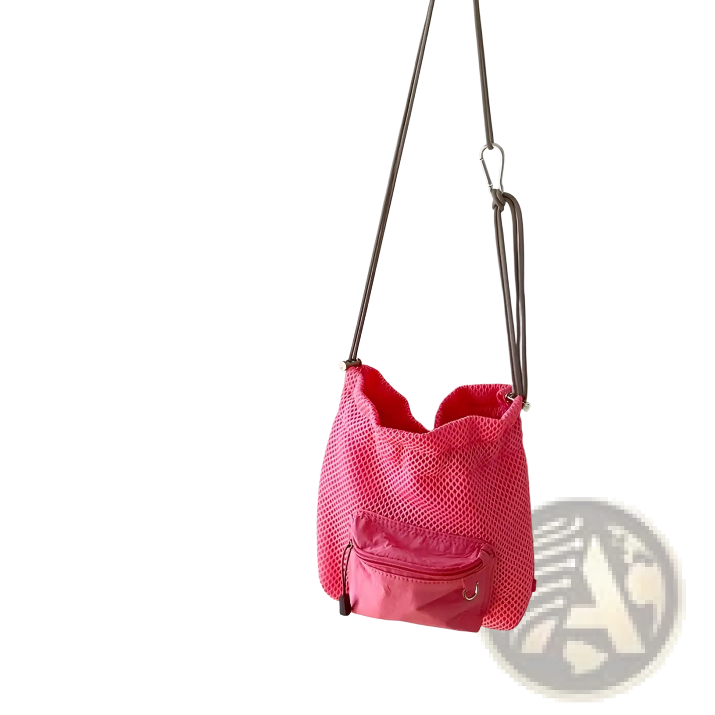 Mini Pink Mesh Drawstring Bucket Bag with Heart Charm
