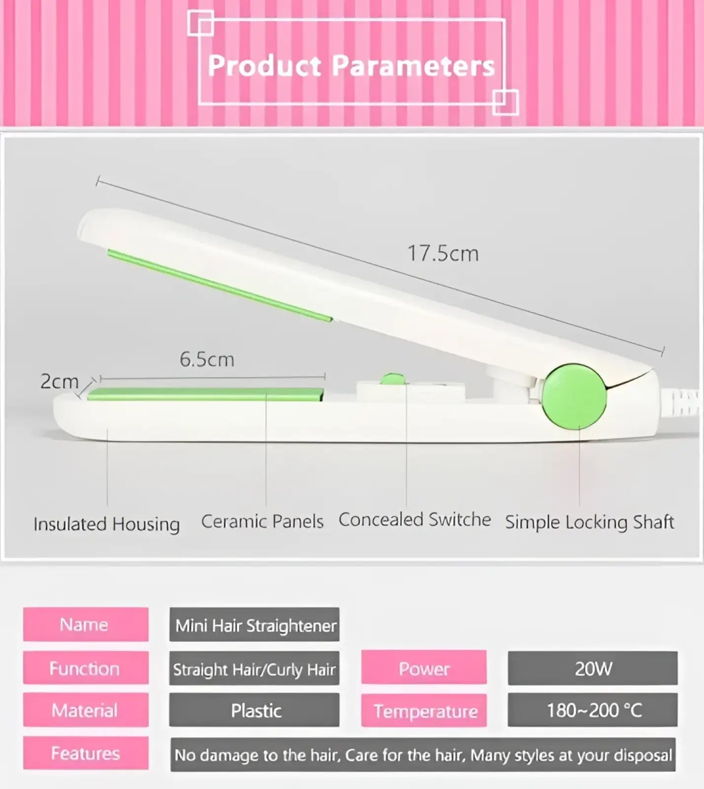 Mini Portable Ceramic Hair Straightener and Curler