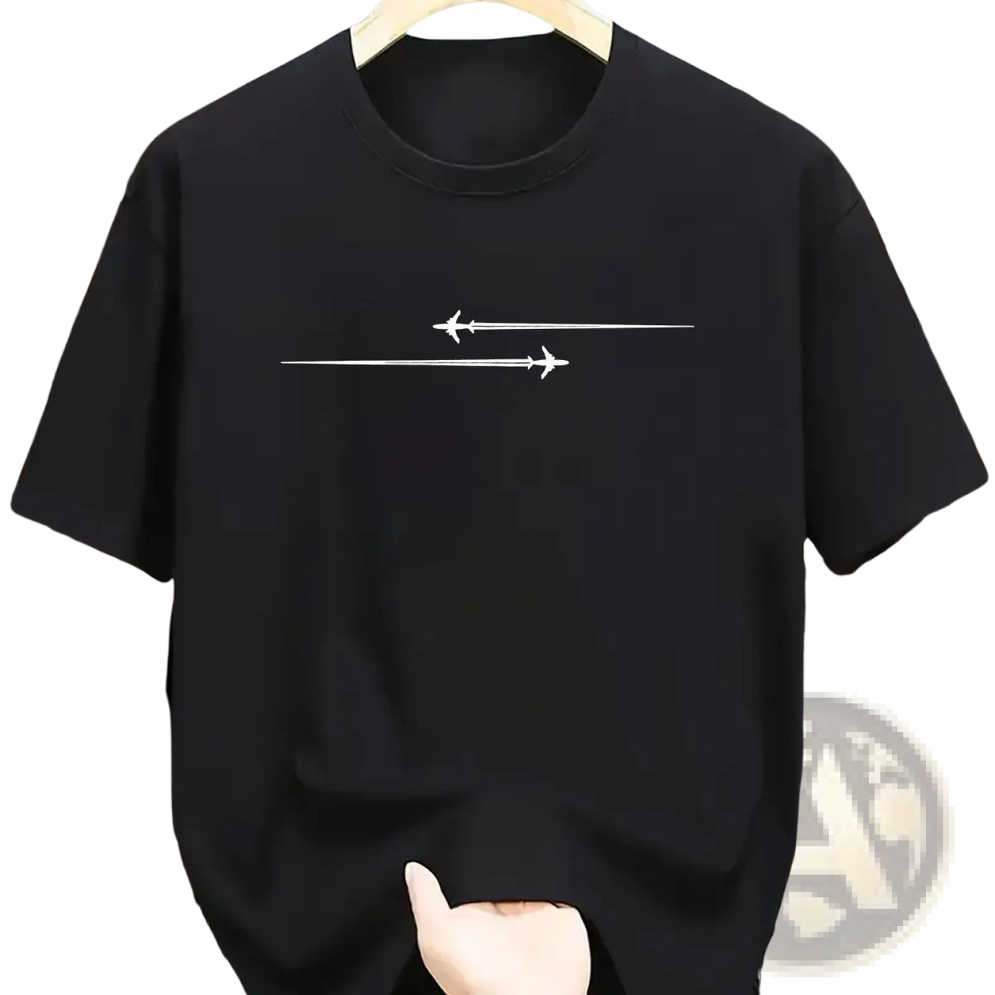 Minimalist Airplane Graphic Cotton Blend Sport t Shirt