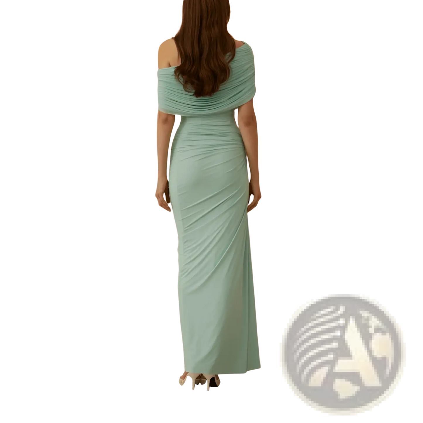 Mint Green Off-shoulder Pleated Maxi Gown