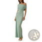 Mint Green Off-shoulder Pleated Maxi Gown