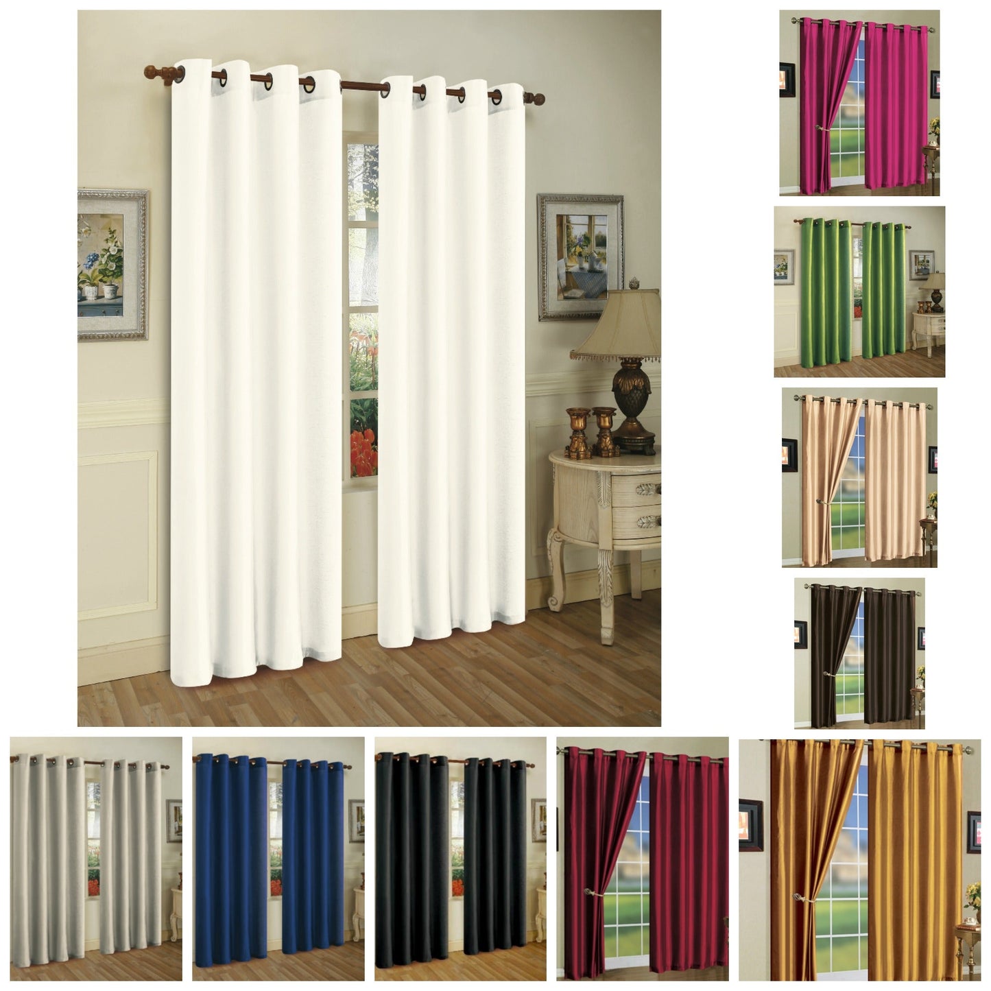 Cortina de janela de seda sintética com ilhós sólidos de 2 painéis J&amp;V TEXTILES com tratamento de 84" de comprimento