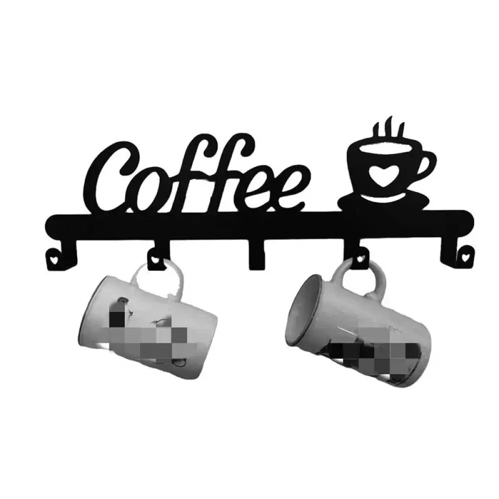 Modern Black Metal Coffee Mug Wall Rack with Hooks