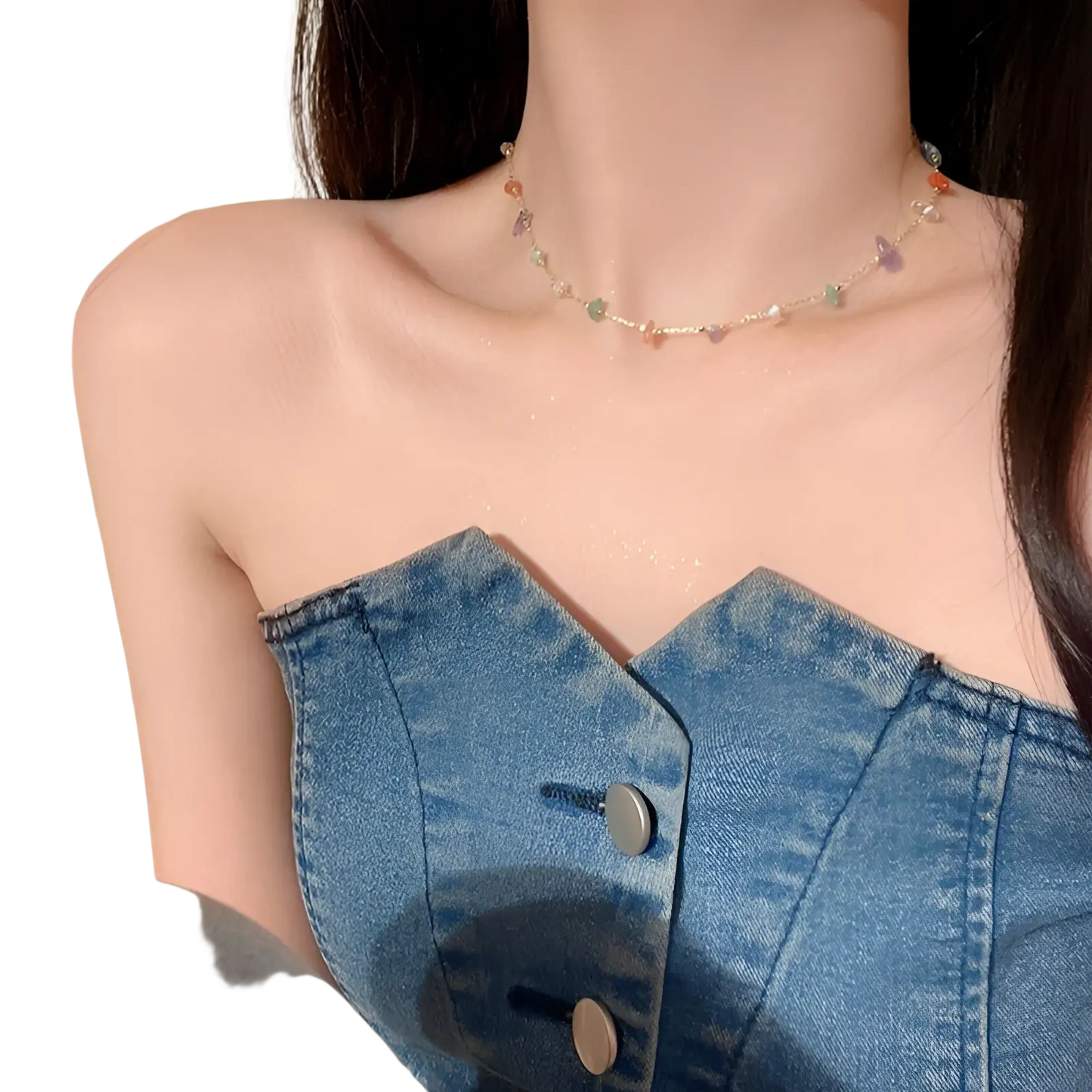 Multicolor Gemstone Choker in Gold and Silver Alloy