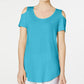 JM Collection Top feminino de ombro descoberto azul marinho tamanho extragrande