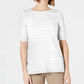 Charter Club Top feminino de algodão com textura listrada e manga cotovelo, branco, tamanho XX-G