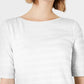 Charter Club Top feminino de algodão com textura listrada e manga cotovelo, branco, tamanho XX-G