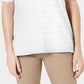 Charter Club Top feminino de algodão com textura listrada e manga cotovelo, branco, tamanho XX-G