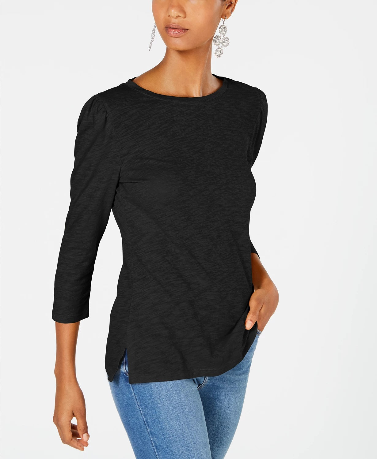 Blusa feminina com manga bufante INC International Concepts, azul marinho, tamanho pequeno