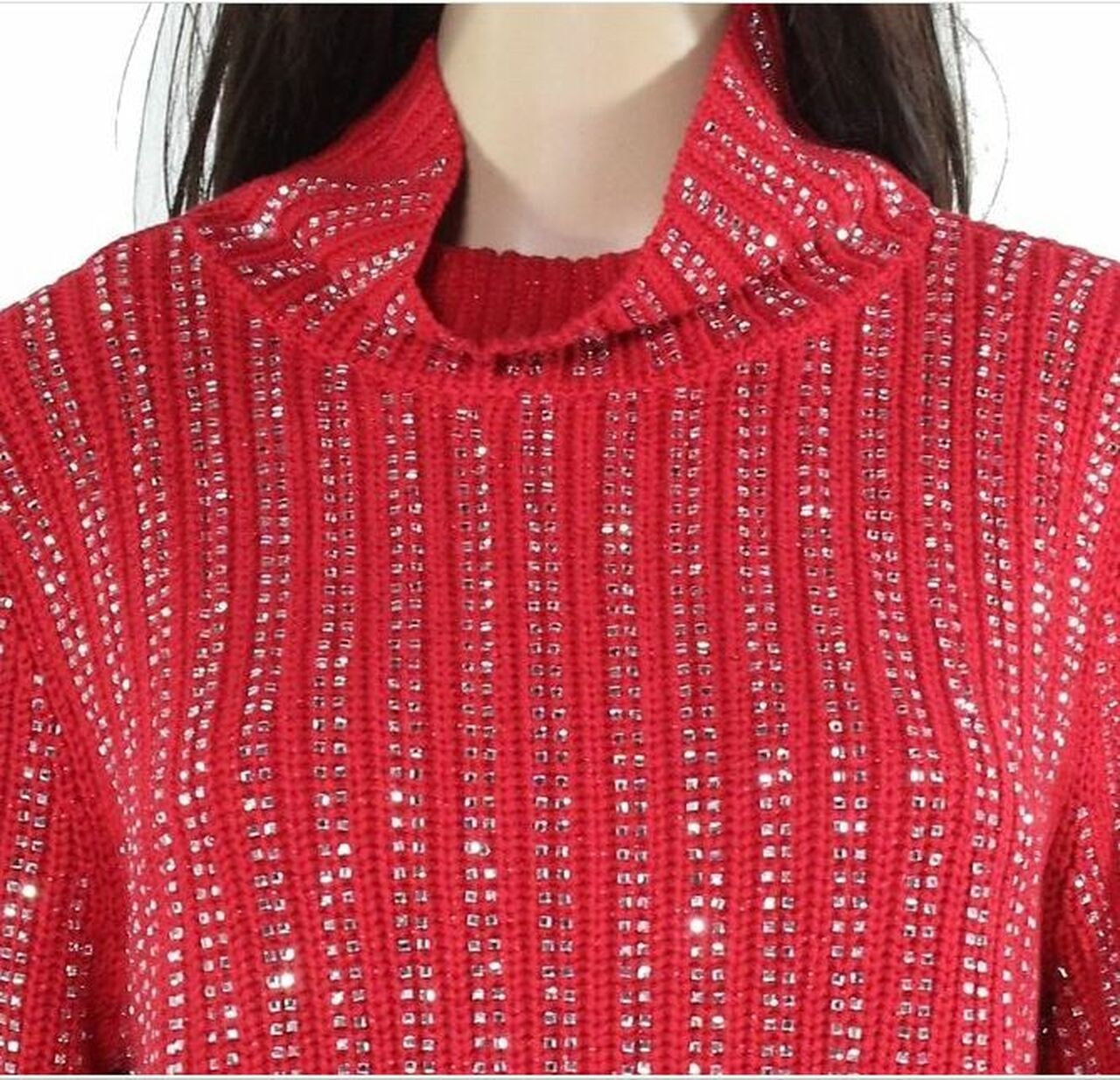 Suéter feminino de gola alta com detalhes da INC International Concepts, vermelho, tamanho médio