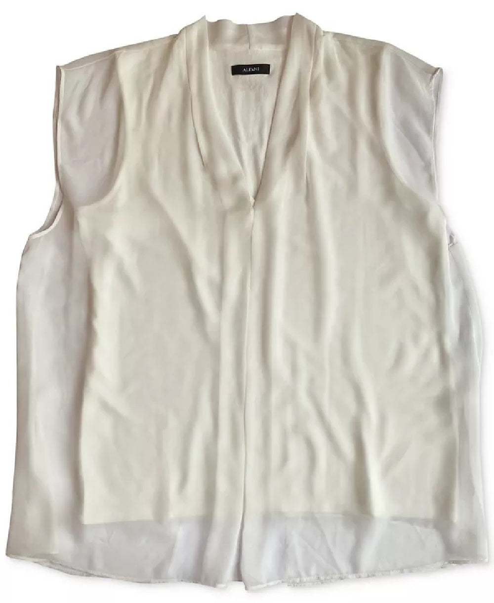 Blusa feminina Alfani com sobreposição e pregas invertidas, branca, tamanho XXG