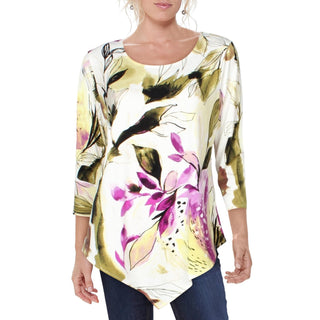 Blusa feminina Alfani com estampa floral e bainha pontuda, preta, tamanho extra grande