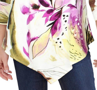 Blusa feminina Alfani com estampa floral e bainha pontuda, preta, tamanho extra grande